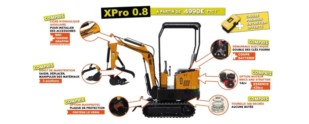 mini pelle chinoise 1 tonne maxitrack Xpro 0.8 pas chere 5000 euros
